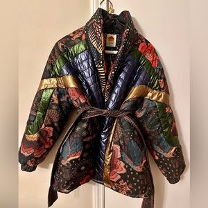 Farm Rio Black Wild Bananas Metallic Reversible Puffer Jacket